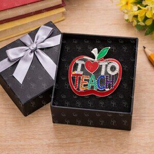 I Love To Teach Apple Rhinestone Brooch Teacher Gift
